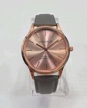 Ladies Monroe by Maestro Rose Gold Tone Watch Gray Leather Band New Battery W283
